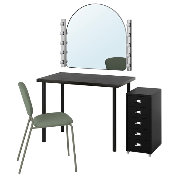 LINNMON / VIHALS Bureau et chaise, brun-noir/gris-vert
