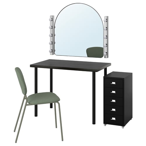 LINNMON / VIHALS Bureau et chaise, brun-noir/gris-vert
