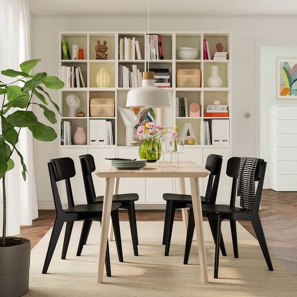 LISABO / LISABO Table et 4 chaises, frêne plaqué/noir, 55 1/8x30 3/4 "