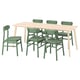 LISABO / RÖNNINGE Table et 6 chaises, frêne plaqué/vert, 78 3/4x30 3/4 "