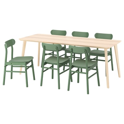 LISABO / RÖNNINGE Table et 6 chaises, frêne plaqué/vert, 78 3/4x30 3/4 "
