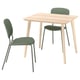 LISABO / VIHALS Table et 2 chaises, frêne plaqué/vert Tibbleby gris-vert, 34 5/8 "