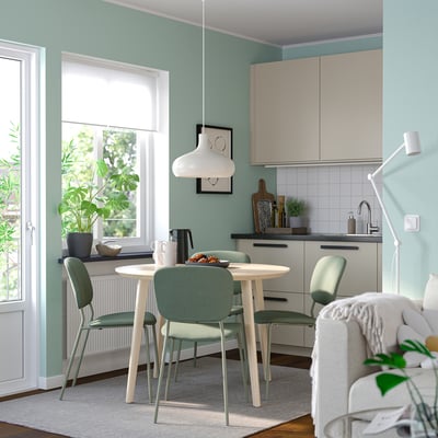 LISABO / VIHALS Table et 4 chaises, frêne plaqué/vert Tibbleby gris-vert, 41 3/8 "