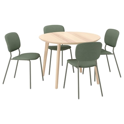LISABO / VIHALS Table et 4 chaises, frêne plaqué/vert Tibbleby gris-vert, 41 3/8 "