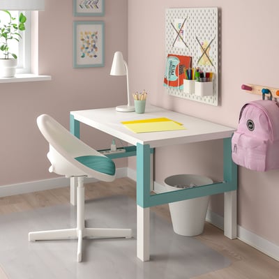 LOBERGET / SIBBEN Chaise de bureau enfant + coussin, blanc/turquoise