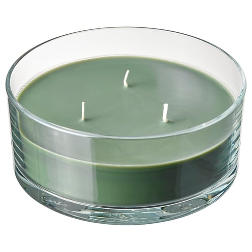 LOTSFÅGEL Bougie parfumée en verrine, 3 mèch, Feuille de vigne vert, 25 hr