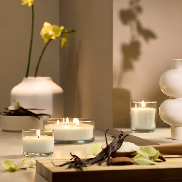 LOTSFÅGEL Bougie parfumée en verrine, vanille beige claire, 20 hr