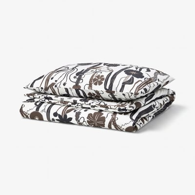 LUNDSKAFTING Housse de couette et taie(s), blanc/noir/brun, 1 place