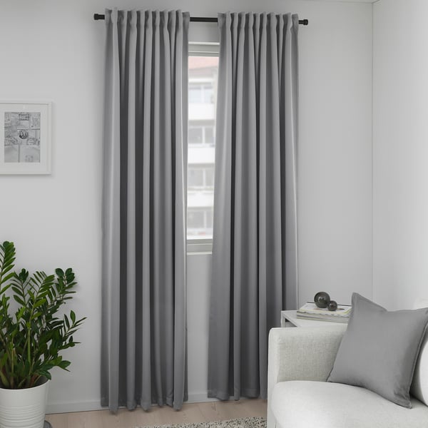 MAJGULL Rideaux opaques, 2 panneaux, gris/ruban fronceur, 57x98 "