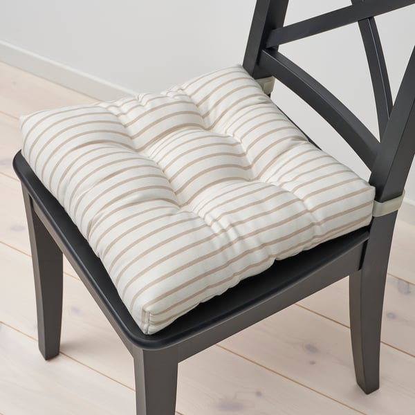 MALINDA Coussin de chaise, blanc cassé beige/motif rayé, 16x15x3 "