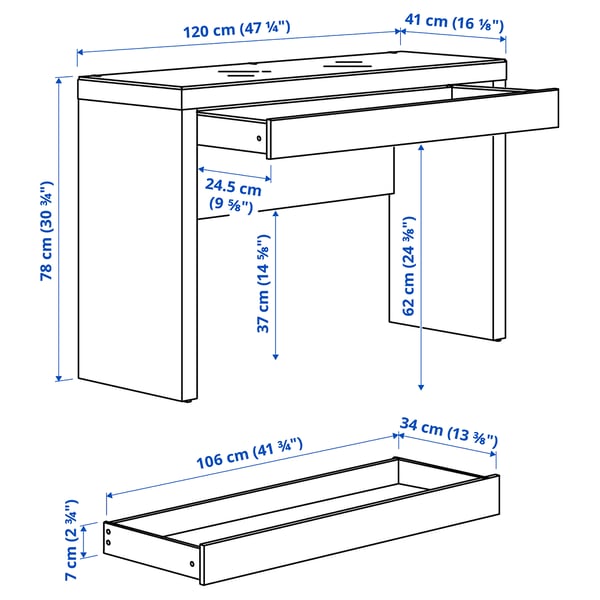 MALM Coiffeuse, blanc, 47 1/4x16 1/8x30 3/4 "