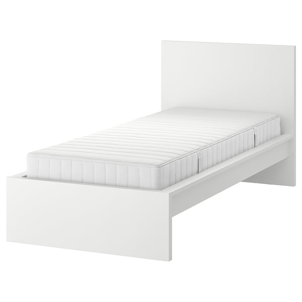 MALM Structure de lit avec matelas, blanc/Valevåg mi-ferme, 1 place