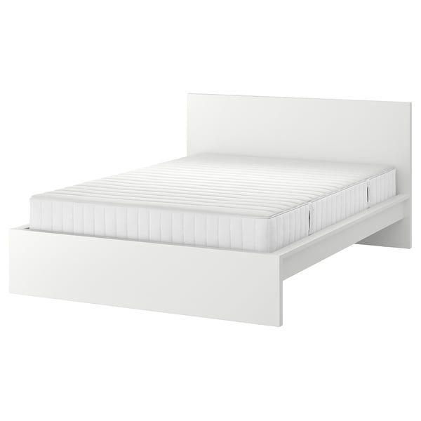 MALM Structure de lit avec matelas, blanc/Valevåg mi-ferme, Grand 2 places