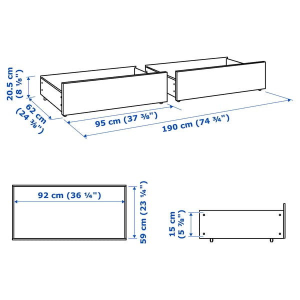 MALM Tiroir pour lit haut, blanc, 2 places/1place