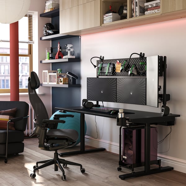 MÅLOMRÅDE Bureau jeu assis/debout, avec bras d'écran/électrique noir, 70 7/8x31 1/2 "