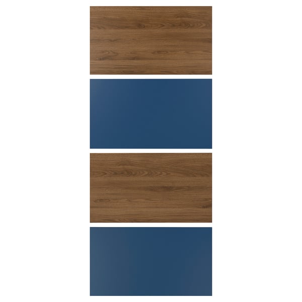 MEHAMN 4 panneaux pr pte coul, effet noyer/bleu, 39 3/8x92 7/8 "