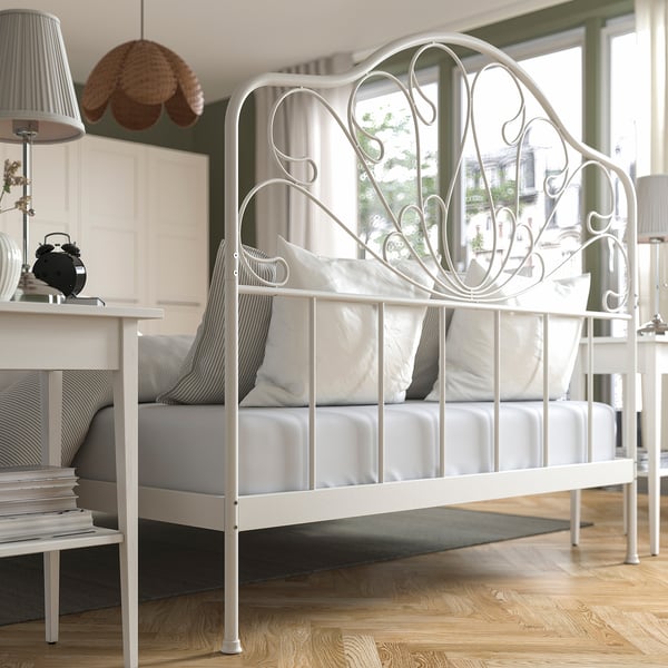 MELLGRUND Structure de lit, blanc cassé, Grand 2 places