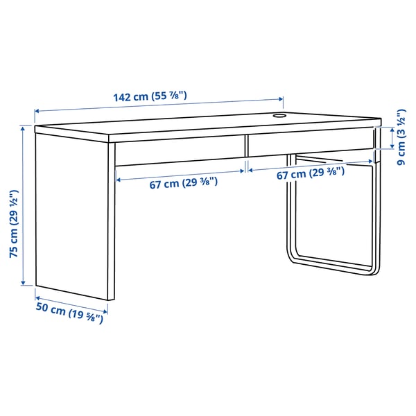 MICKE Bureau, blanc, 55 7/8x19 5/8 "