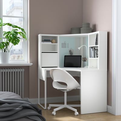 MICKE Poste de travail d'angle, blanc, 39 3/8x55 7/8 "