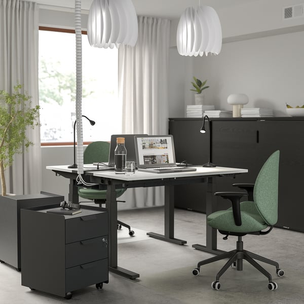 MITTZON Bureau assis-debout, électrique blanc/noir, 47 1/4x31 1/2 "