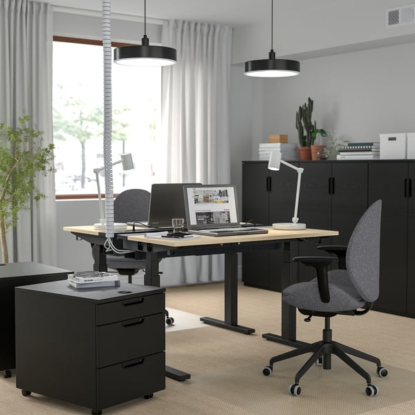 MITTZON Bureau assis-debout, électrique bouleau plaqué/noir, 47 1/4x23 5/8 "