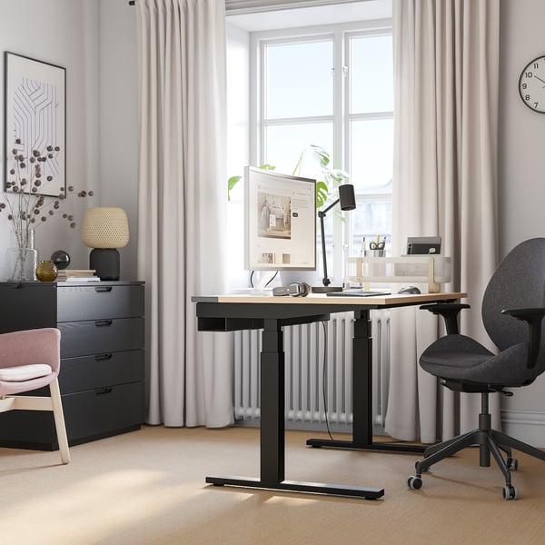 MITTZON Bureau assis-debout, électrique bouleau plaqué/noir, 47 1/4x23 5/8 "