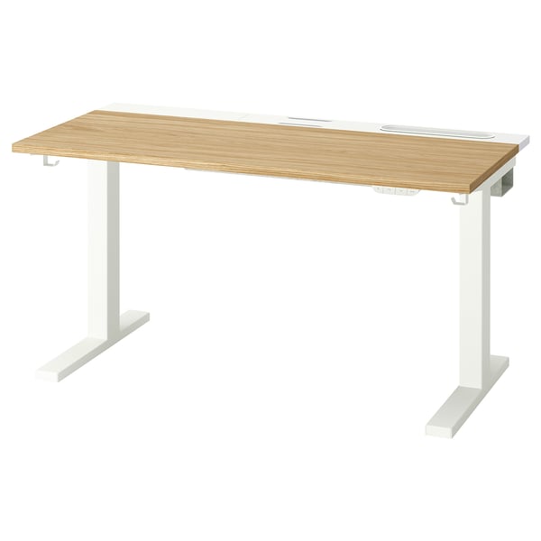 MITTZON Bureau assis-debout, électrique chêne plaqué/blanc, 47 1/4x23 5/8 "