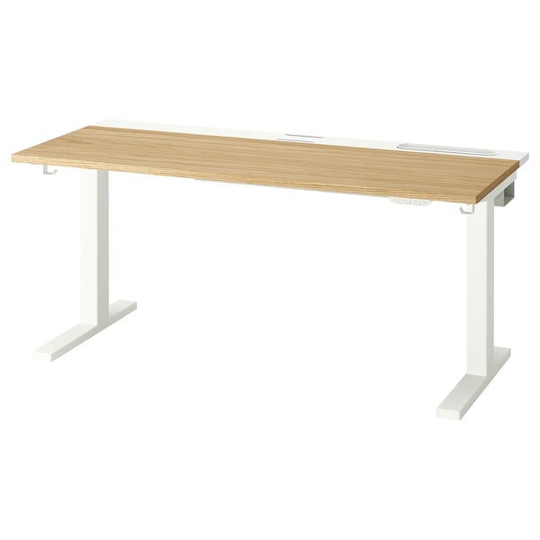 MITTZON Bureau assis-debout, électrique chêne plaqué/blanc, 55 1/8x23 5/8 "