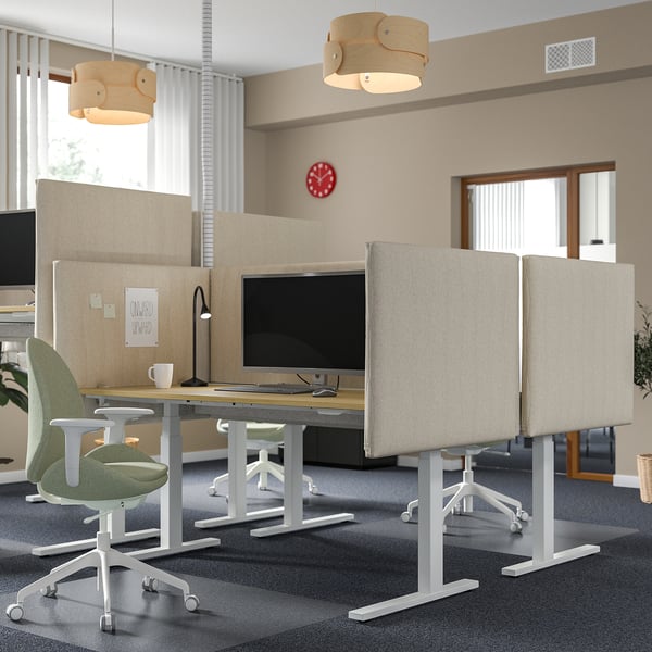 MITTZON Bureau assis-debout, électrique chêne plaqué/blanc, 63x31 1/2 "