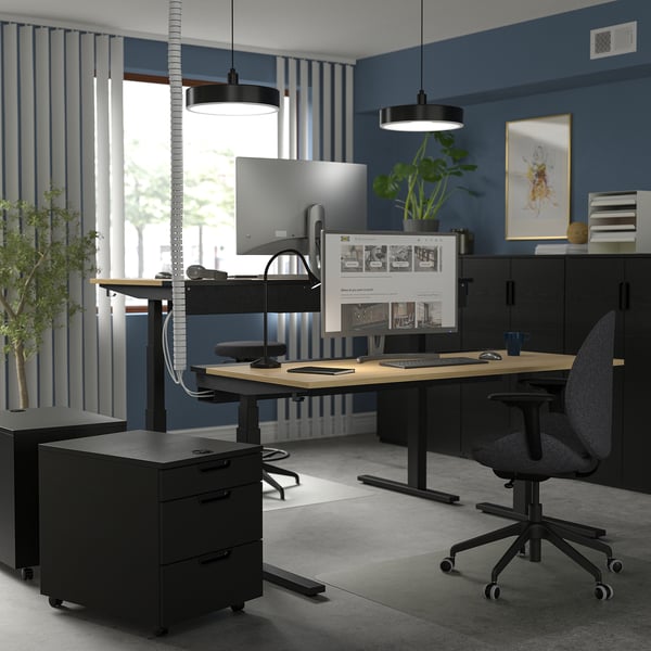 MITTZON Bureau assis-debout, électrique chêne plaqué/noir, 63x31 1/2 "