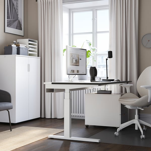 MITTZON Bureau assis-debout, électrique frêne plaqué teinté noir/blanc, 63x31 1/2 "