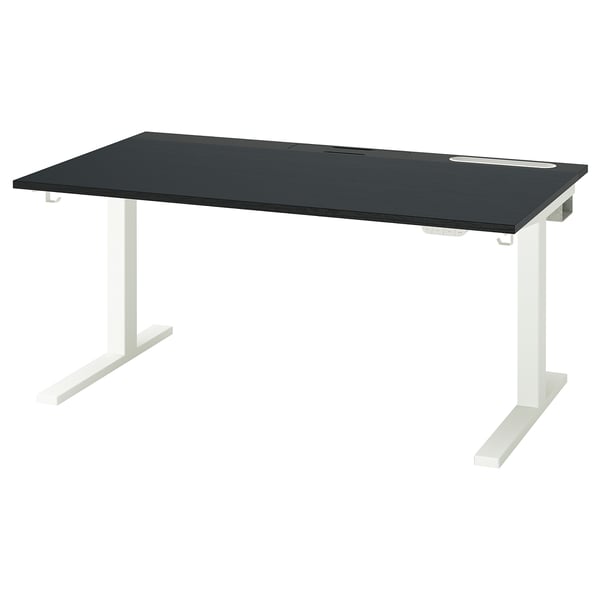 MITTZON Bureau assis-debout, électrique frêne plaqué teinté noir/noir blanc, 55 1/8x31 1/2 "