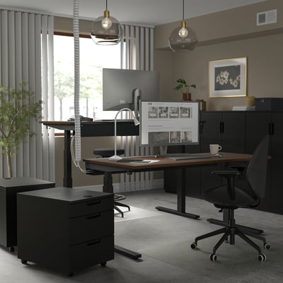 MITTZON Bureau assis-debout, électrique noyer plaqué/noir, 63x31 1/2 "