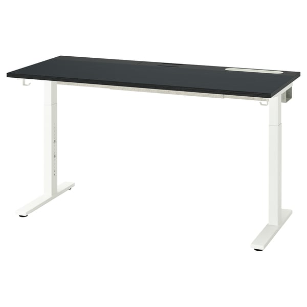 MITTZON Bureau, frêne plaqué teinté noir/noir blanc, 55 1/8x23 5/8 "