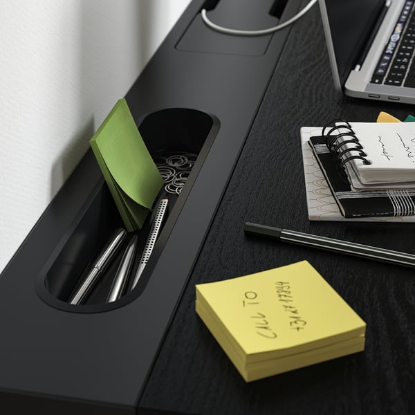 MITTZON Bureau, frêne plaqué teinté noir/noir, 55 1/8x31 1/2 "