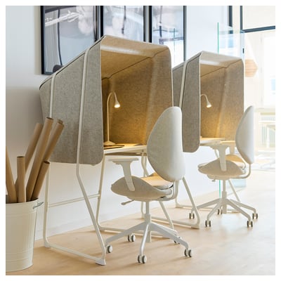 MITTZON Poste de travail av cloison fermée, beige/blanc, 37 3/8x34 1/4x61 "