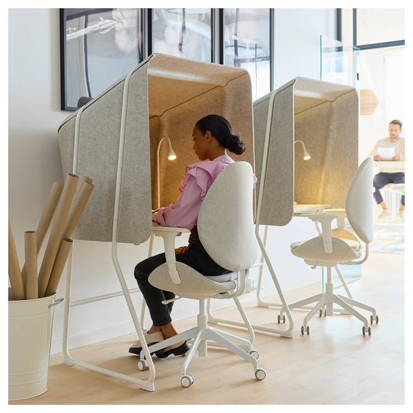 MITTZON Poste de travail av cloison fermée, beige/blanc, 37 3/8x34 1/4x61 "
