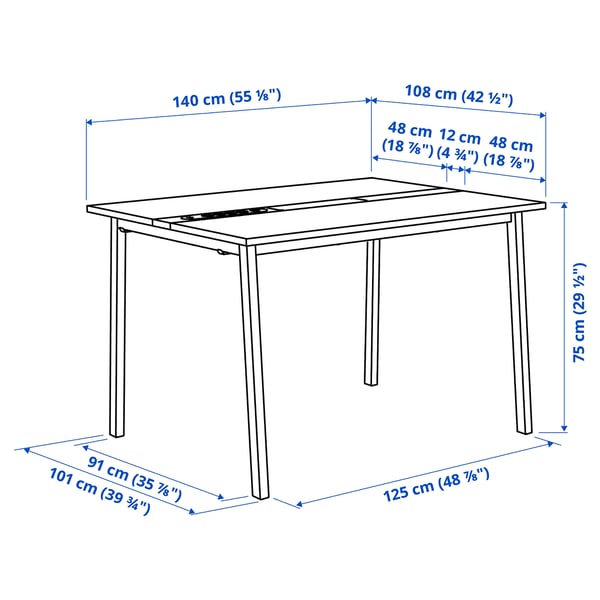 MITTZON Table conférence, blanc/noir, 55 1/8x42 1/2x29 1/2 "