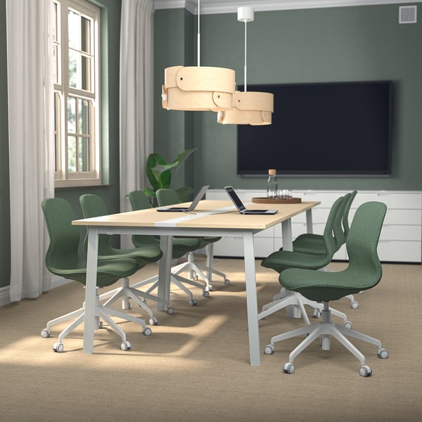 MITTZON Table conférence, bouleau plaqué/blanc, 55 1/8x42 1/2x29 1/2 "