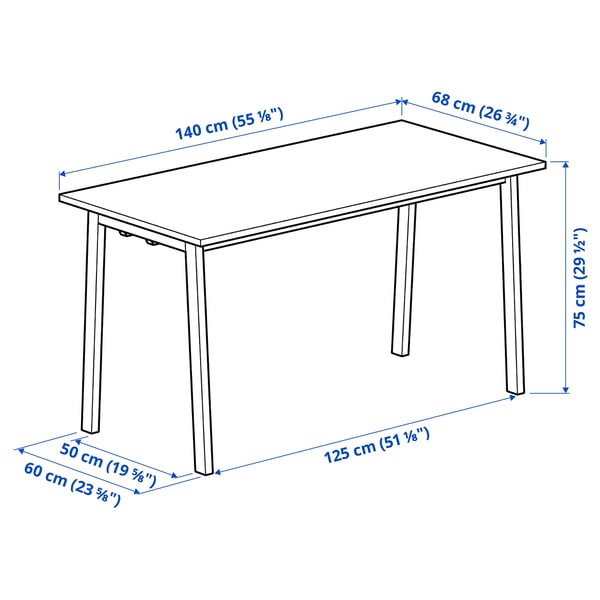 MITTZON Table conférence, bouleau plaqué/blanc, 55 1/8x26 3/4x29 1/2 "