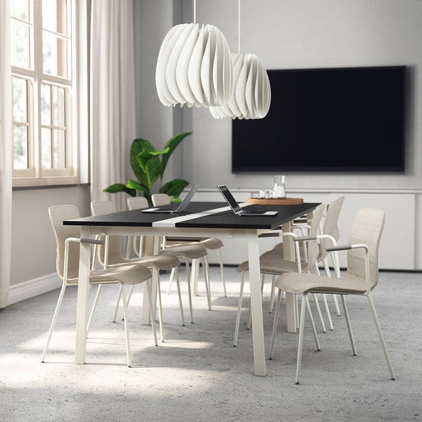 MITTZON Table conférence, frêne plaqué teinté noir/blanc, 47 1/4x42 1/2x29 1/2 "