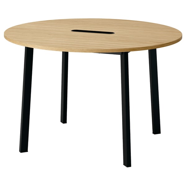 MITTZON Table conférence, rond chêne plaqué/noir, 47 1/4x29 1/2 "