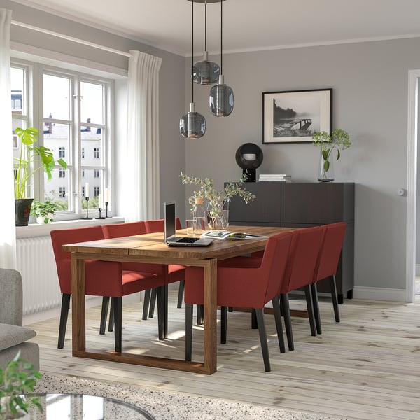 MÖRBYLÅNGA / MÅRENÄS Table+6 fauteuils, chêne plaqué noir/Gunnared brun-rouge, 86 5/8 "