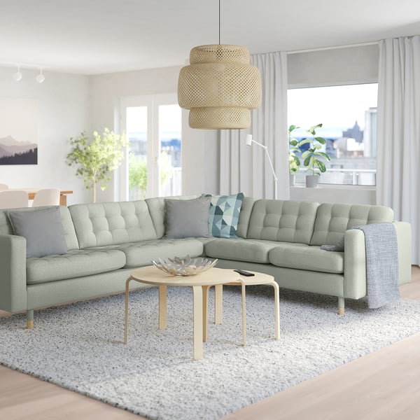 MORABO Canapé d'angle, 5 places, Gunnared vert clair/bois