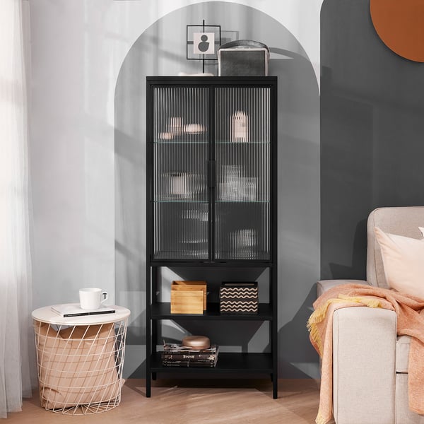 MOSSJÖN Vitrine 2 portes, anthracite, 23 5/8x13 3/8x57 1/2 "