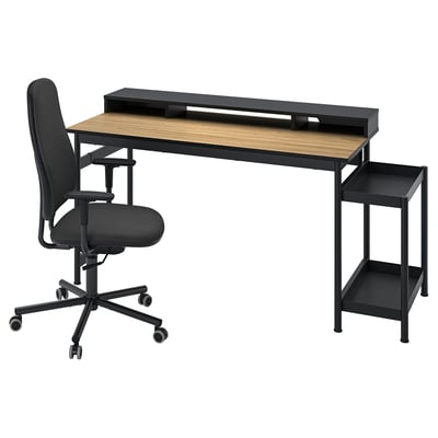 MULLSJÖ / SMÖRKULL Bureau et chaise, chêne plaqué/gris foncé