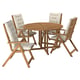 NÄMMARÖ Table+4 chais doss incl, extérieur, teinté brun clair/Kuddarna gris clair-beige, 51 1/8 "
