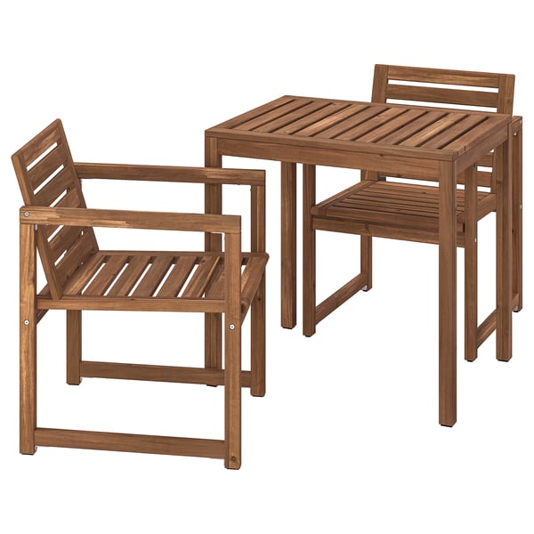 NÄMMARÖ Table et 2 chaises accoudoirs, ext, teinté brun clair, 29 1/2 "