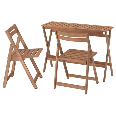 NÄMMARÖ Table et 2 chaises pliantes, ext, pliant teinté brun clair, 42 1/2x14 5/8 "
