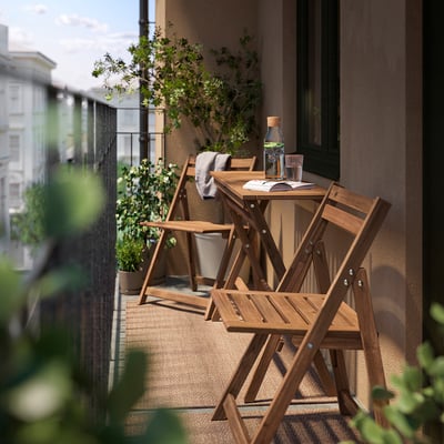 NÄMMARÖ Table et 2 chaises pliantes, ext, pliant teinté brun clair, 42 1/2x14 5/8 "